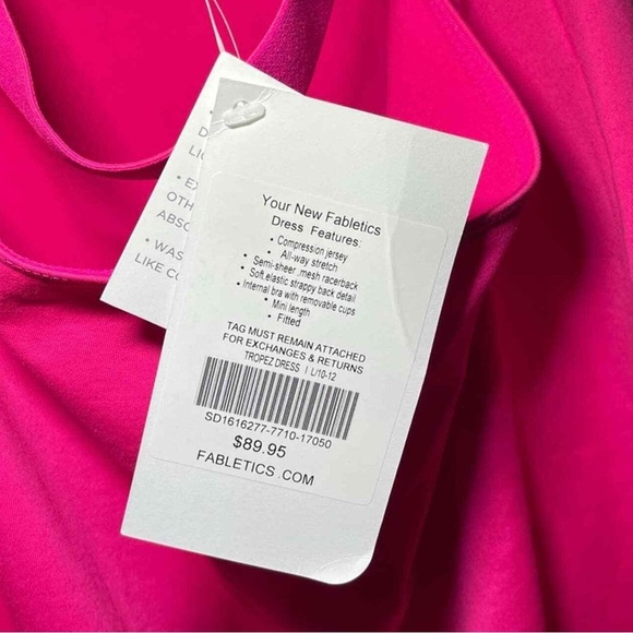 Fabletics Mini Dress Women's Size Large Magenta Pink Stretch Built-in Bra Tropez - Picture 10 of 11